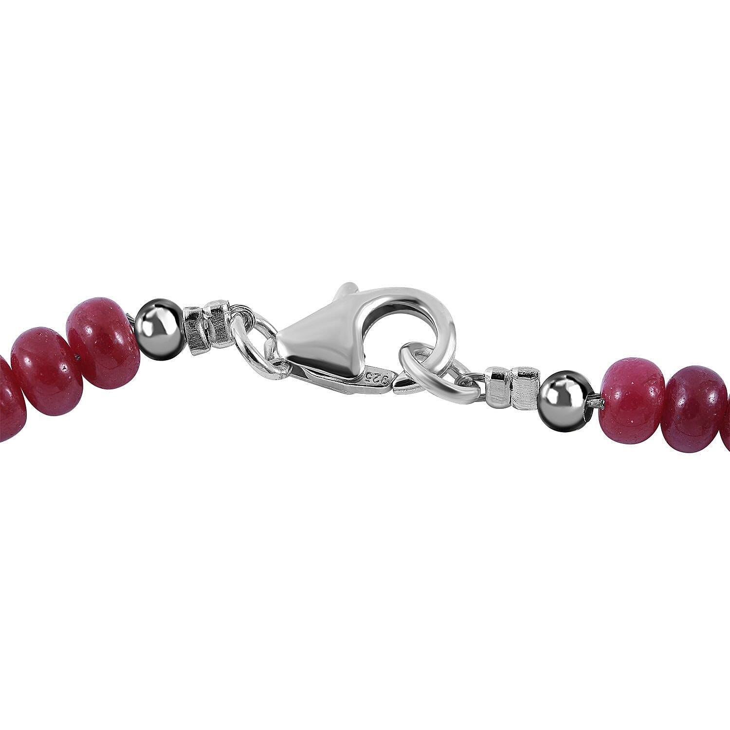 Indian Ruby  Necklace (Size - 20) With Lobster Clasp, Sterling Silver 150.00 ct.