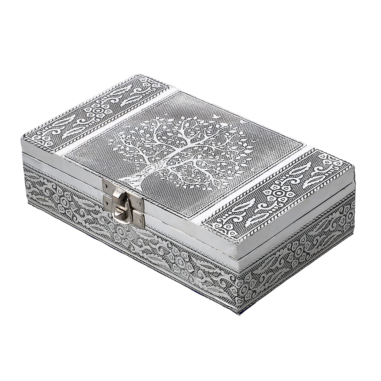 DOD - Set of 3 Handcrafted Aluminium Bird on Tree Top Embossed Storage Box (Size 16x10x4 cm)