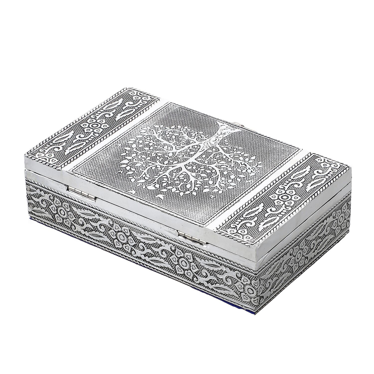 DOD - Set of 3 Handcrafted Aluminium Bird on Tree Top Embossed Storage Box (Size 16x10x4 cm)