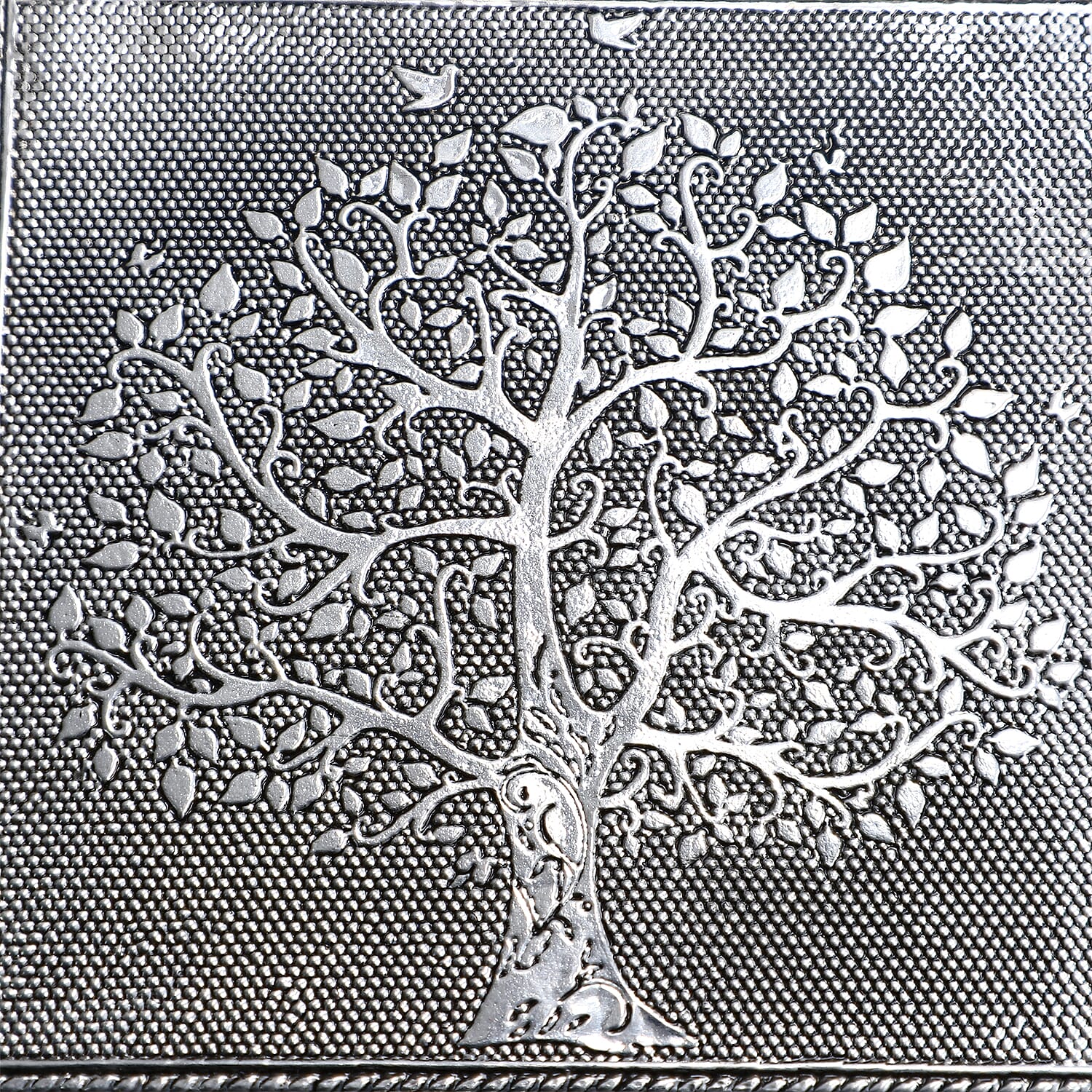 DOD - Set of 3 Handcrafted Aluminium Bird on Tree Top Embossed Storage Box (Size 16x10x4 cm)