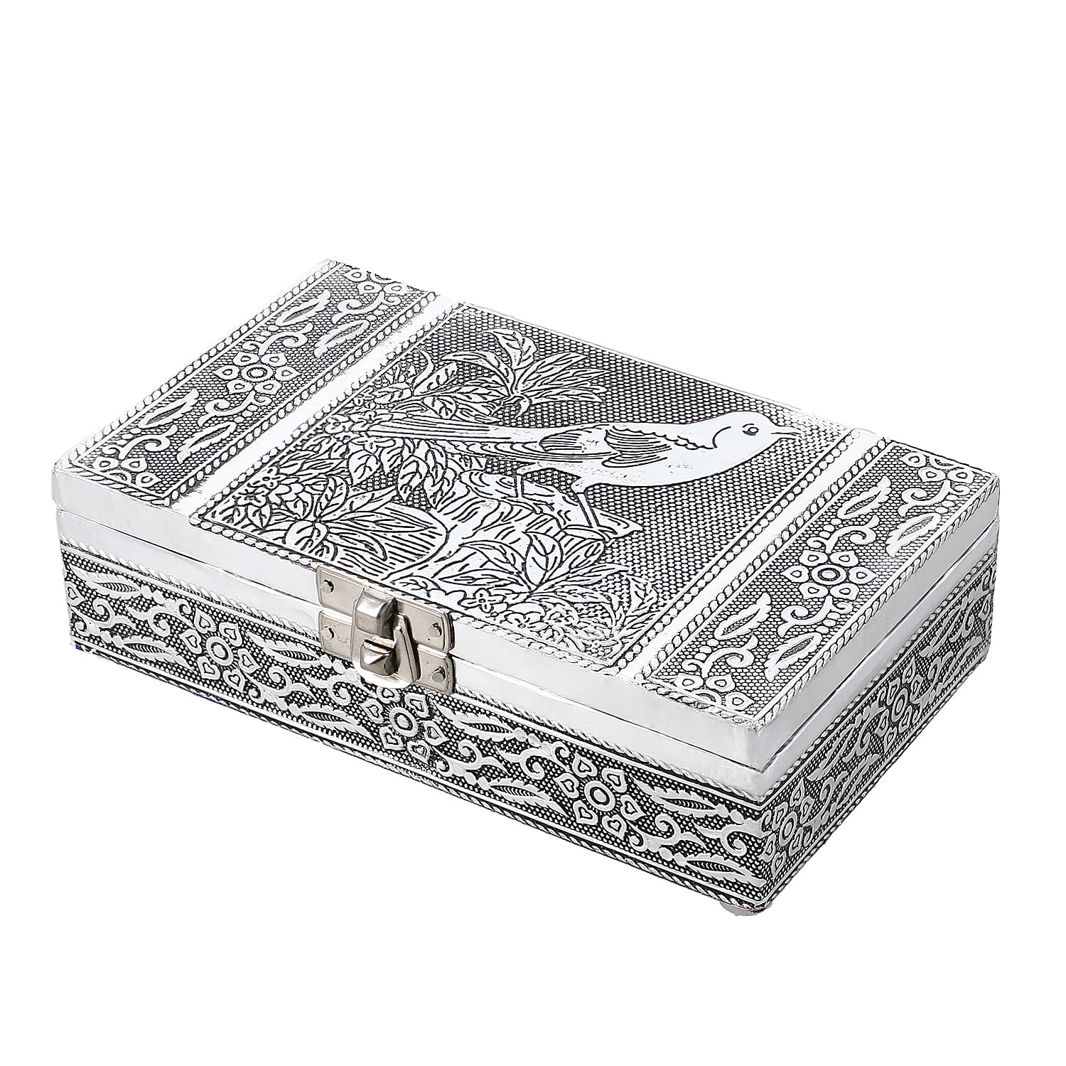 Set of 3 Handcrafted Aluminium Bird on Tree Top Embossed Storage Box (Size 16x10x4 cm)