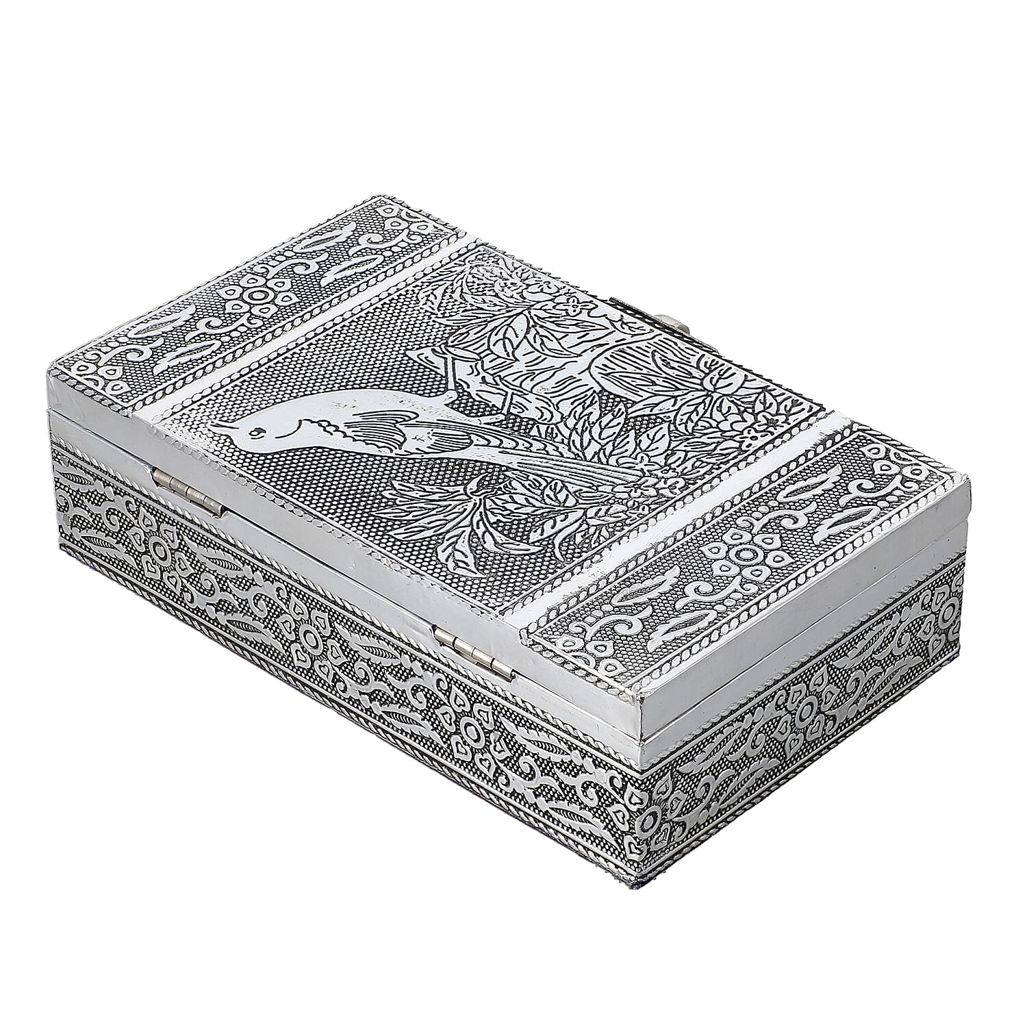 Set of 3 Handcrafted Aluminium Bird on Tree Top Embossed Storage Box (Size 16x10x4 cm)