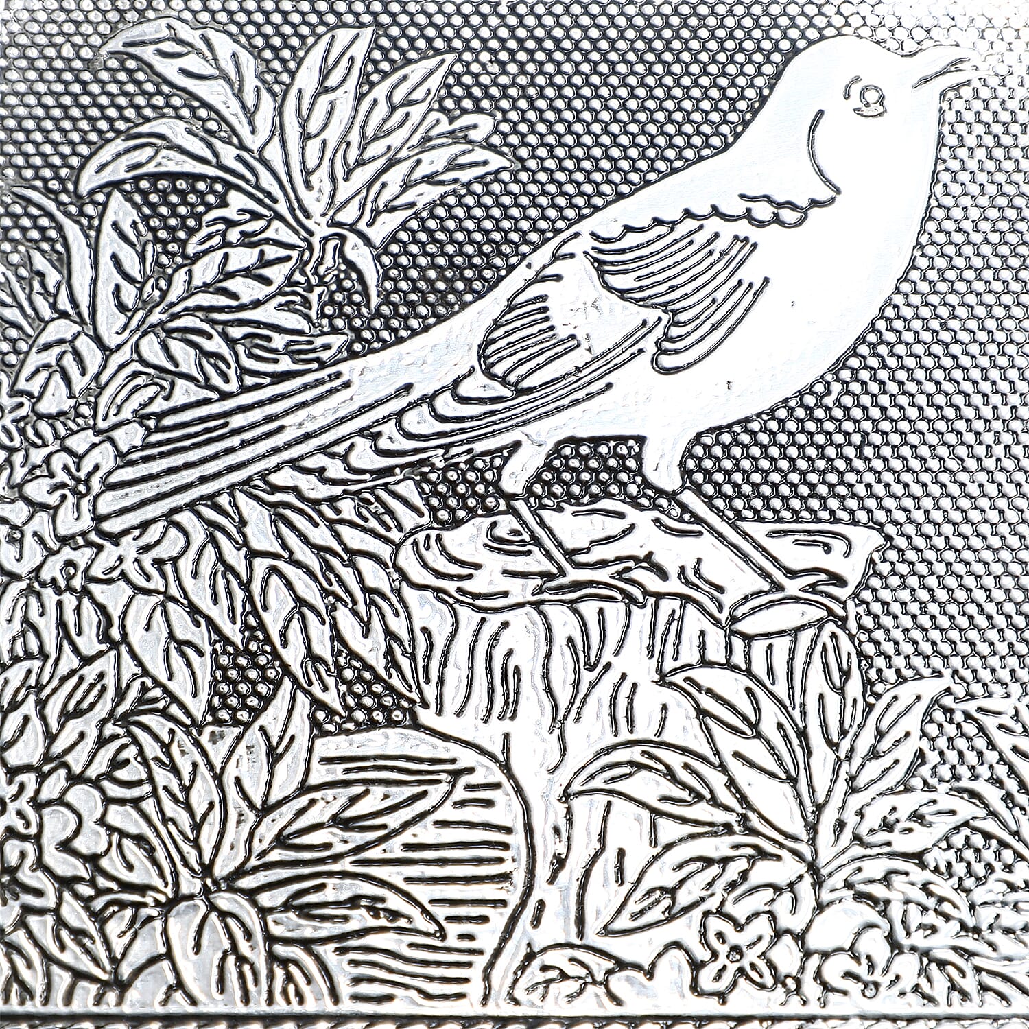 Set of 3 Handcrafted Aluminium Bird on Tree Top Embossed Storage Box (Size 16x10x4 cm)