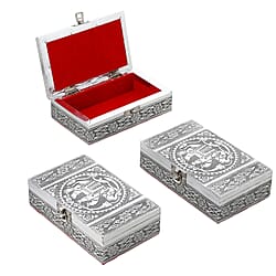 DOD - Set of 3 Handcrafted Aluminium Bird on Tree Top Embossed Storage Box (Size 16x10x4 cm)