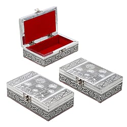 DOD - Set of 3 Handcrafted Aluminium Bird on Tree Top Embossed Storage Box (Size 16x10x4 cm)
