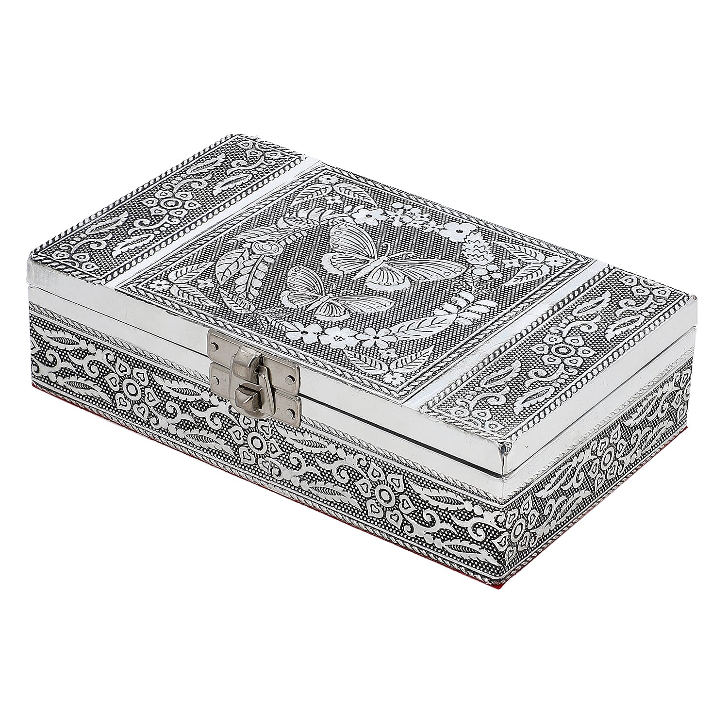 Set of 3 Handcrafted Aluminium Butterfly Embossed Storage Box (Size 16x10x4 cm)