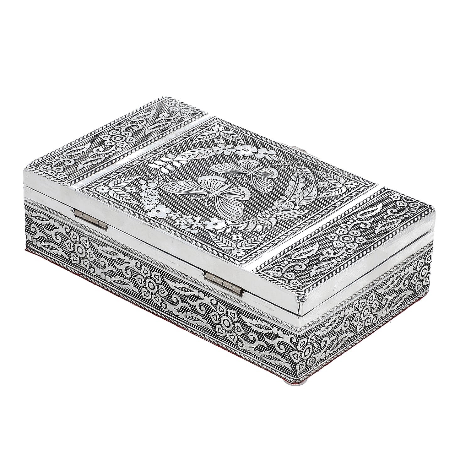 Set of 3 Handcrafted Aluminium Butterfly Embossed Storage Box (Size 16x10x4 cm)