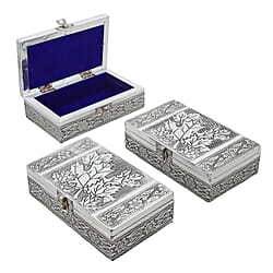 DOD - Set of 3 Handcrafted Aluminium Bird on Tree Top Embossed Storage Box (Size 16x10x4 cm)