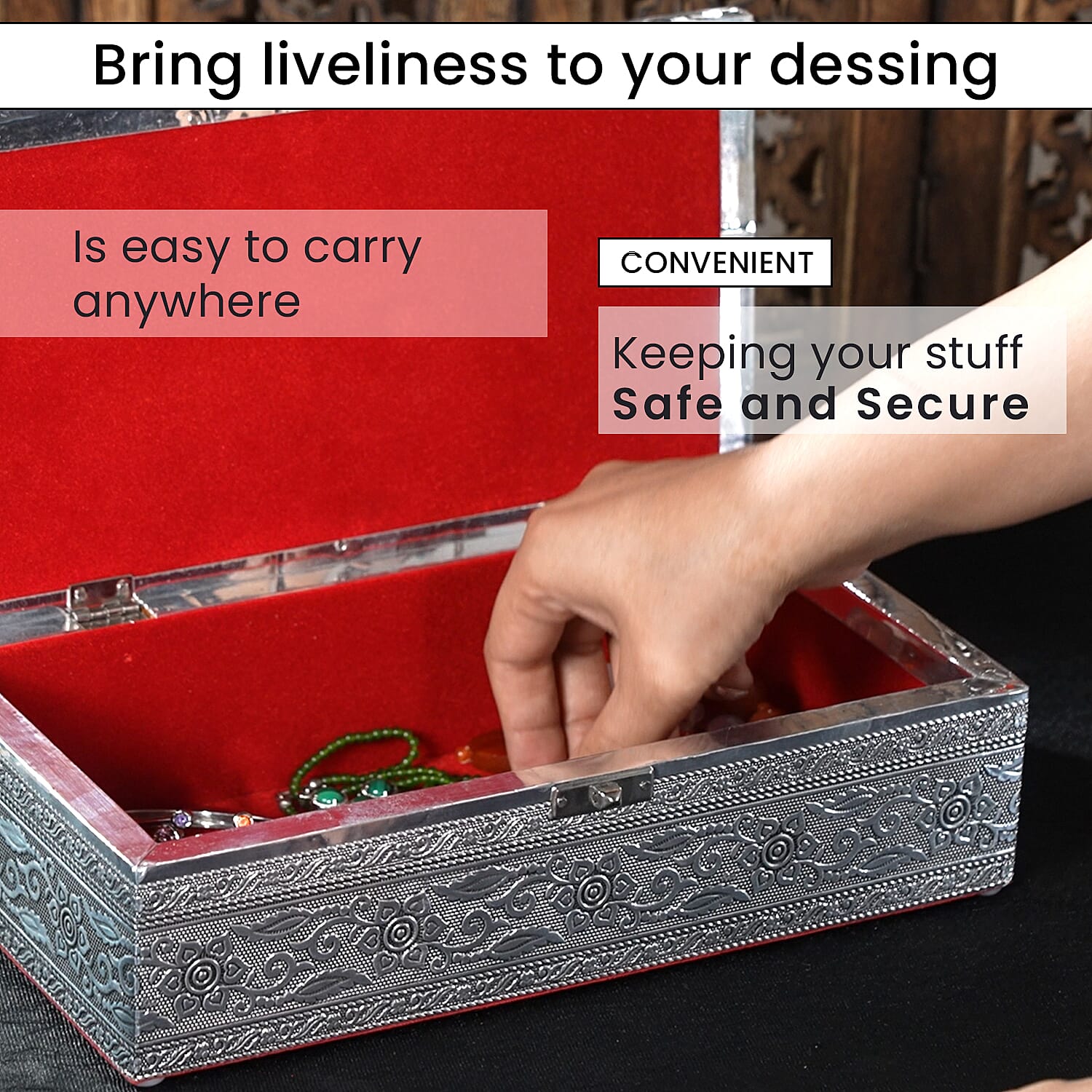 Handcrafted Aluminium Peacock Embossed Storage Box (Size 27x15x7 cm) - Silver