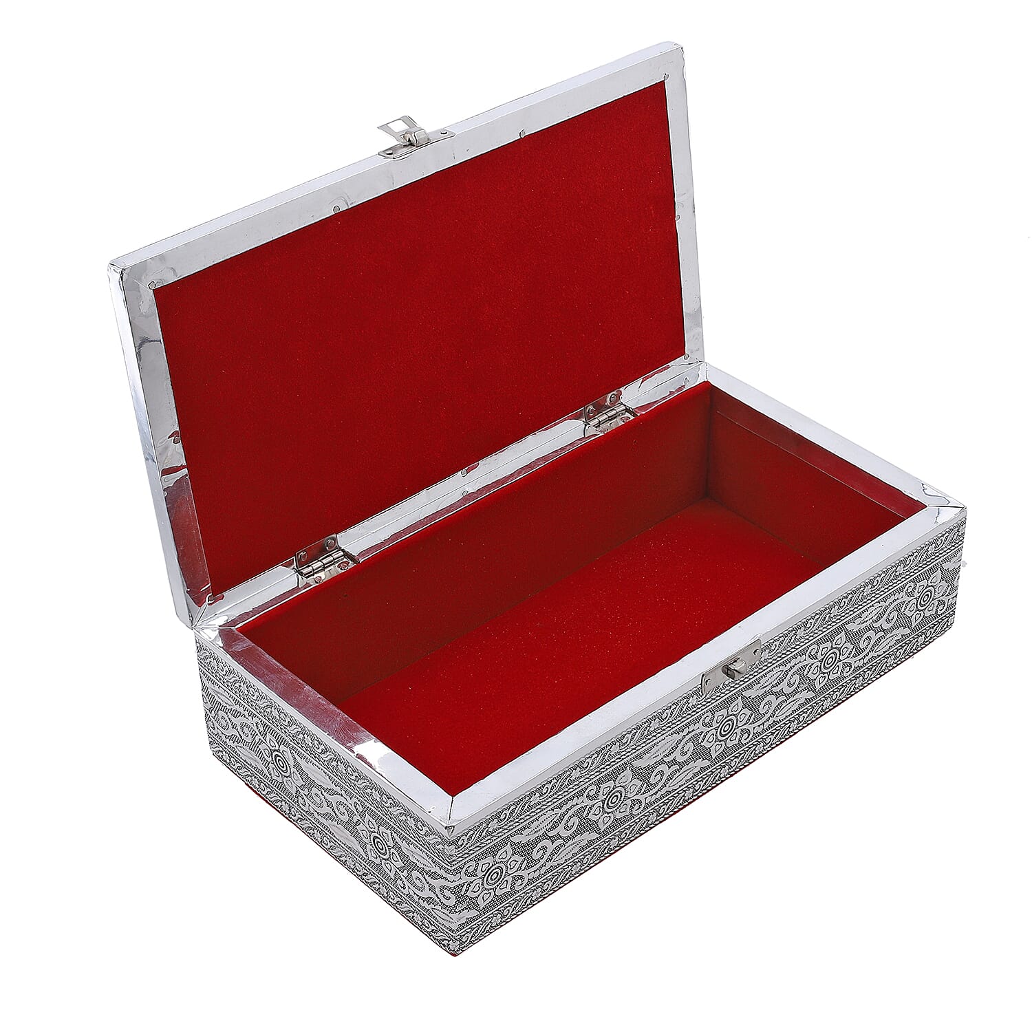 Handcrafted Aluminium Peacock Embossed Storage Box (Size 27x15x7 cm) - Silver