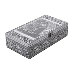 Butterfly Embossed Storage Box (Size 27x15x7 cm) - Silver