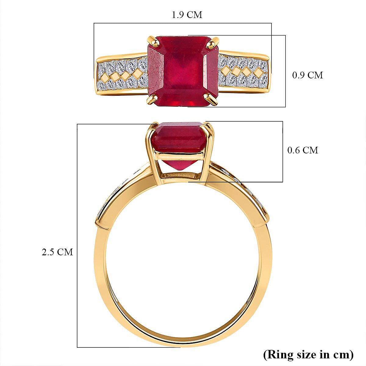 9K Yellow Gold African Ruby and Moissanite Ring 2.85 Ct