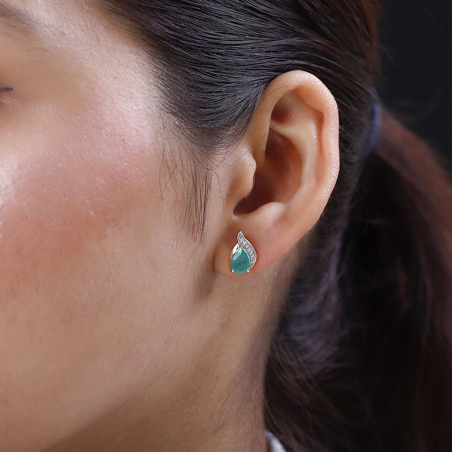 9K Yellow Gold AA Zambian Emerald and Diamond I3 - G-H (Push Post) Solitaire Earrings 1.282 Ct.