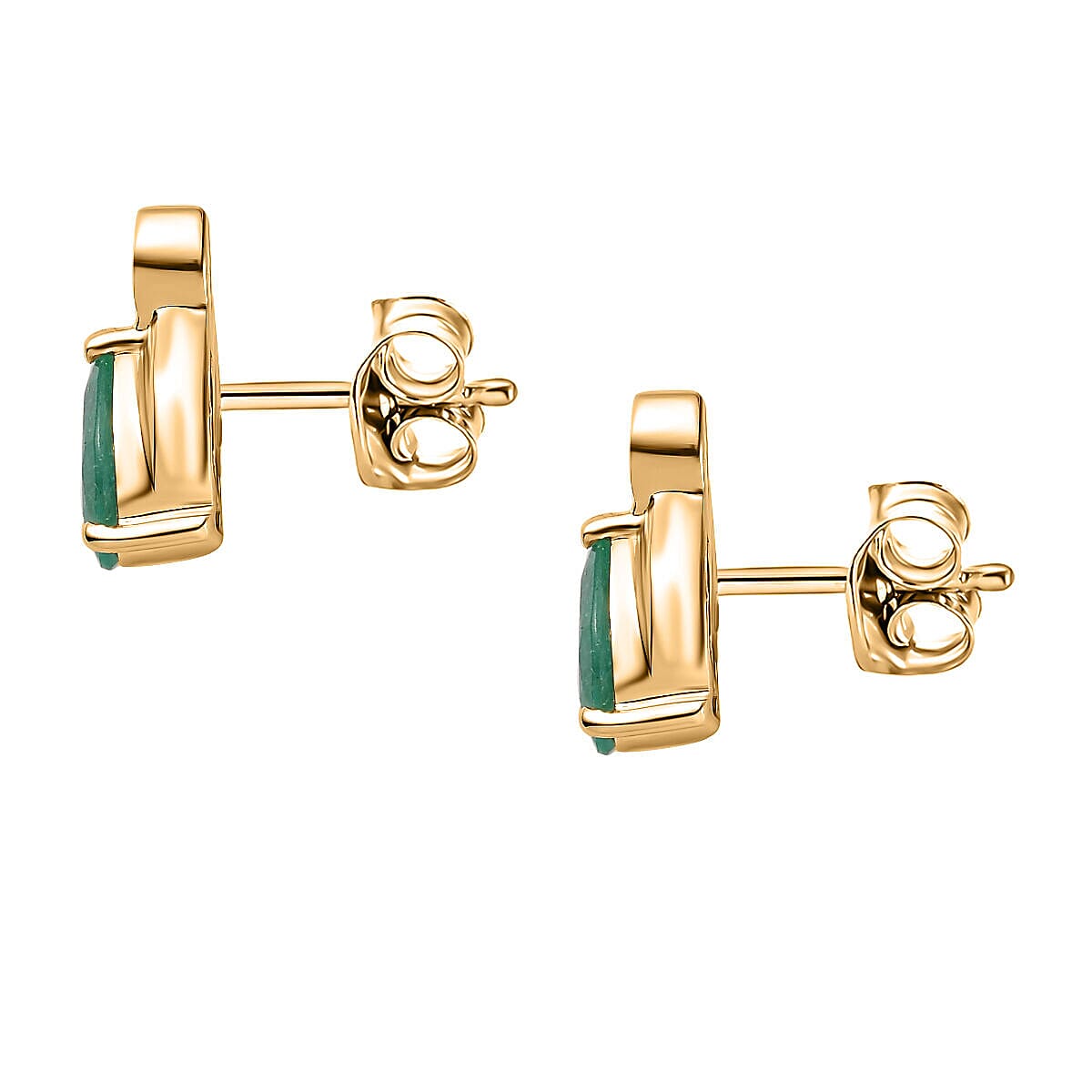 9K Yellow Gold AA Zambian Emerald and Diamond I3 - G-H (Push Post) Solitaire Earrings 1.282 Ct.