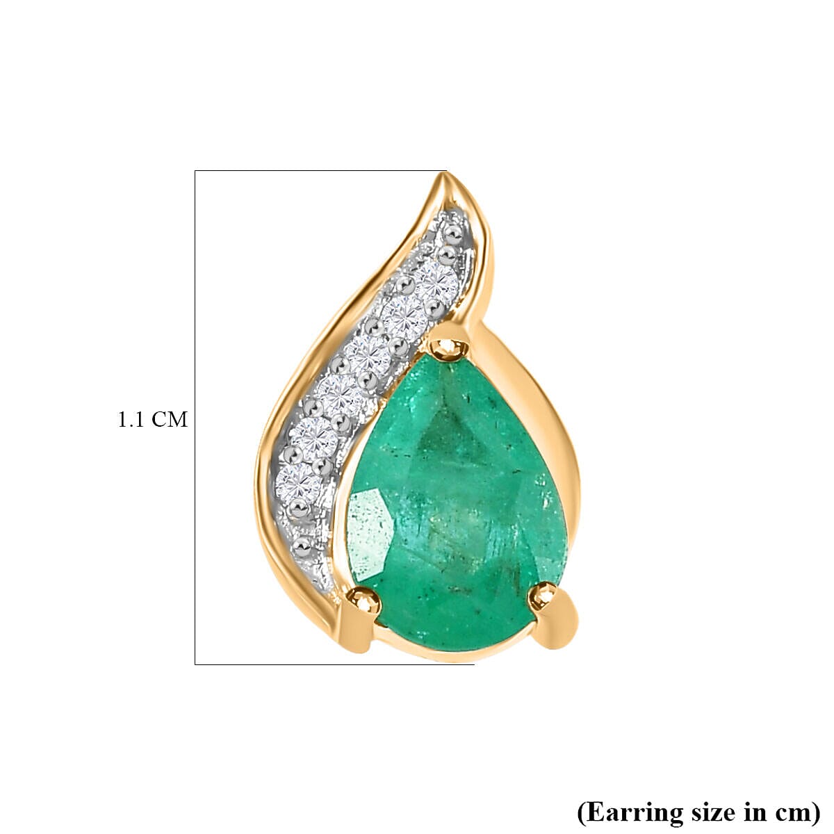 9K Yellow Gold AA Zambian Emerald and Diamond I3 - G-H (Push Post) Solitaire Earrings 1.282 Ct.