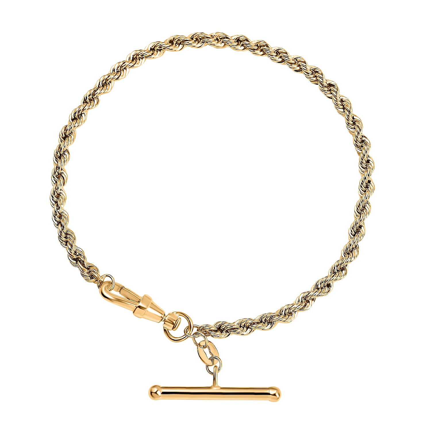 Italian Made Close Out Deal - 9K Yellow Gold Rope Albert Bracelet (Size - 7.5) with T-Bar Clasp, Gold Wt 3.30 Gms