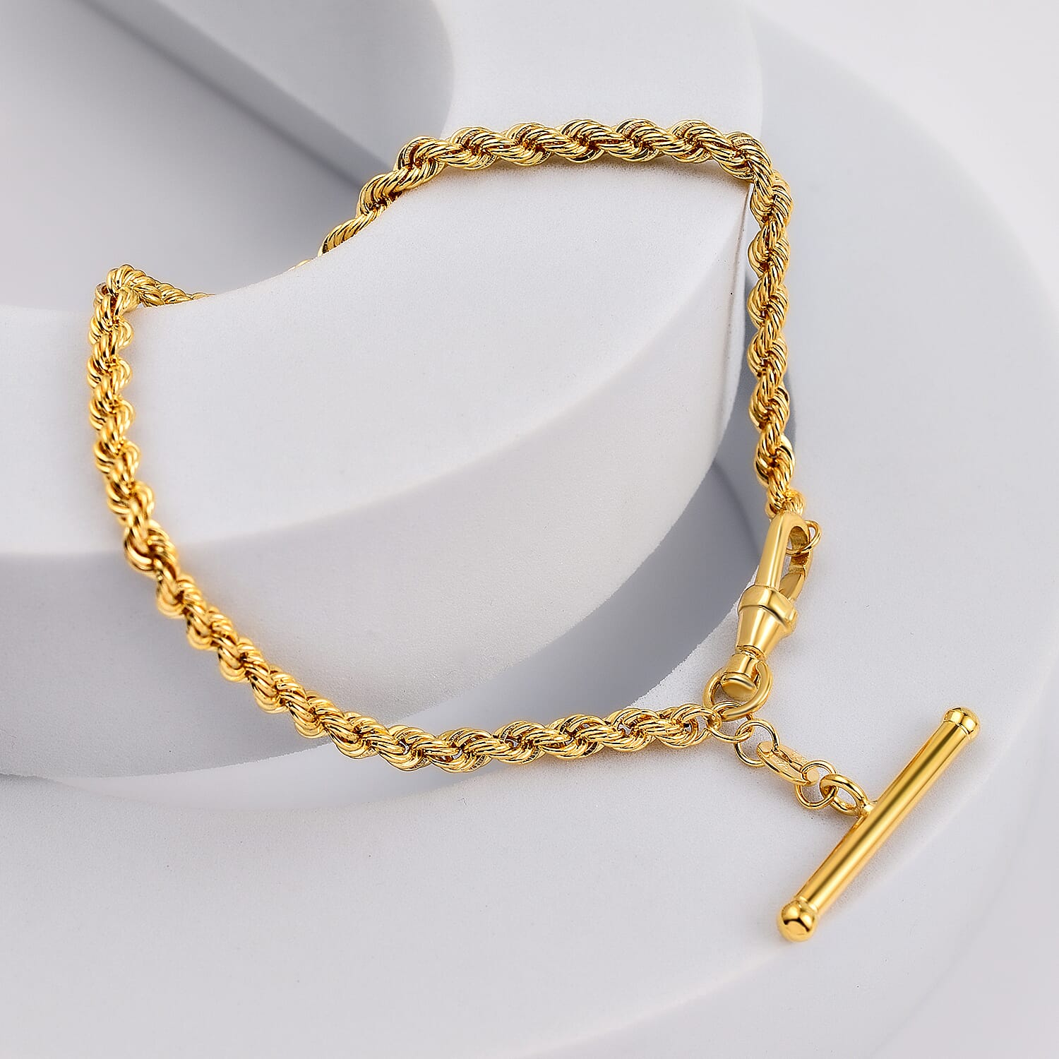 Italian Made Close Out Deal - 9K Yellow Gold Rope Albert Bracelet (Size - 7.5) with T-Bar Clasp, Gold Wt 3.30 Gms