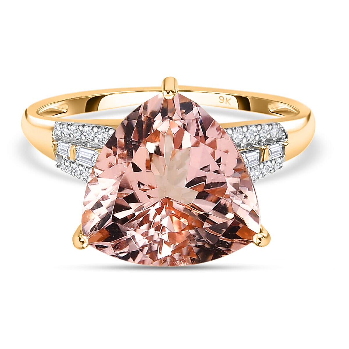 9K Yellow Gold AAA Morganite and Natural Diamond Ring 5.41 Ct.