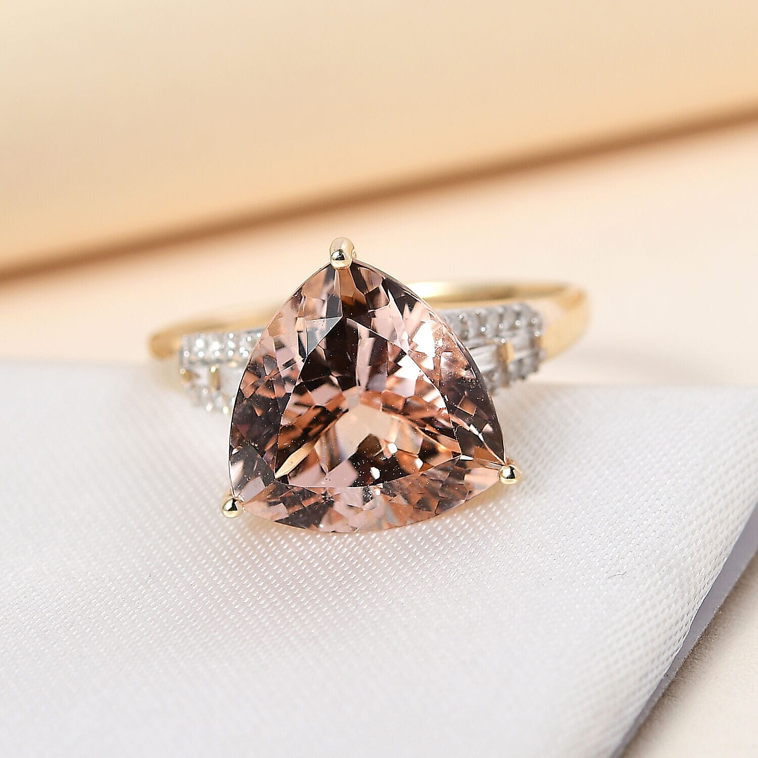9K Yellow Gold AAA Morganite and Natural Diamond Ring 5.41 Ct.