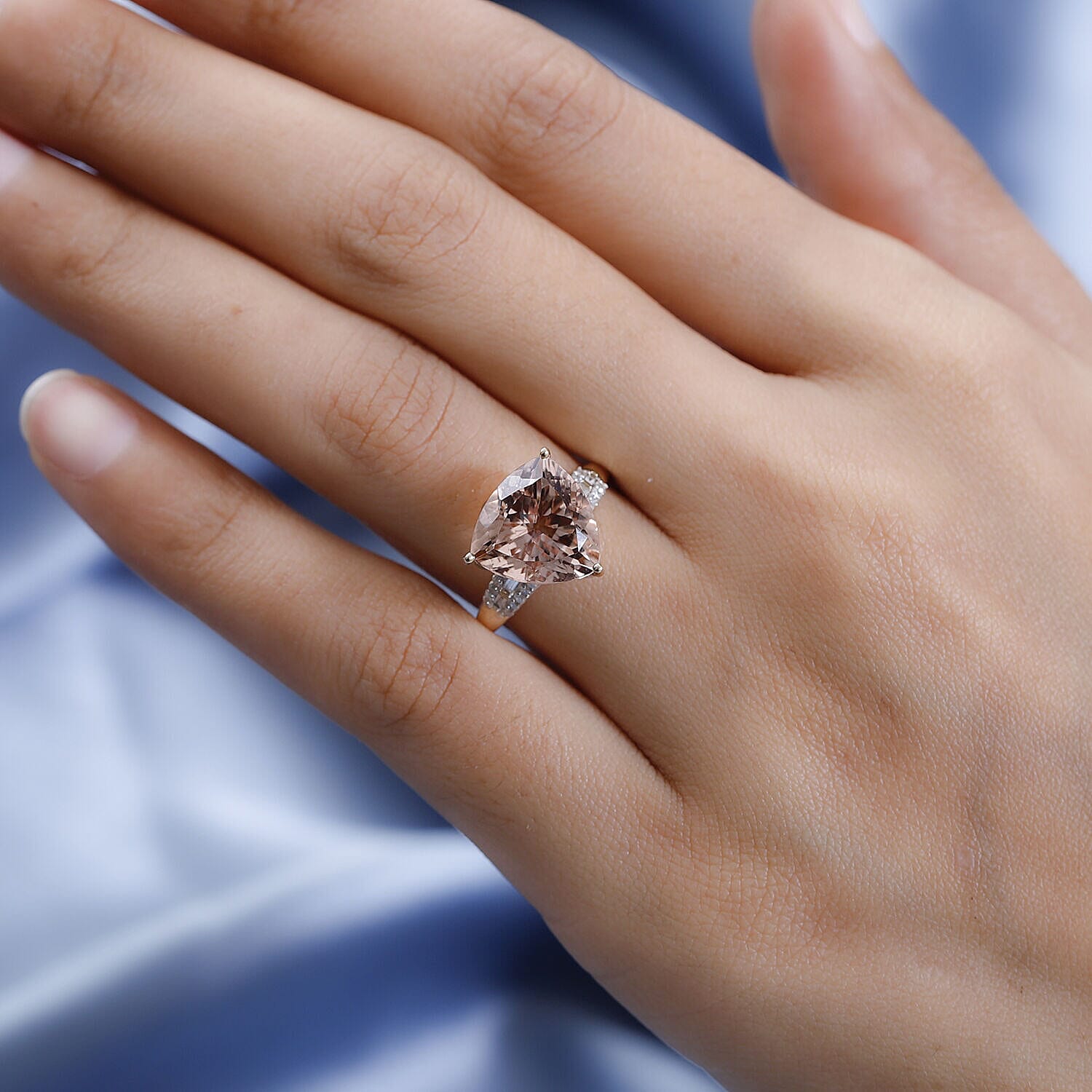 9K Yellow Gold AAA Morganite and Natural Diamond Ring 5.41 Ct.