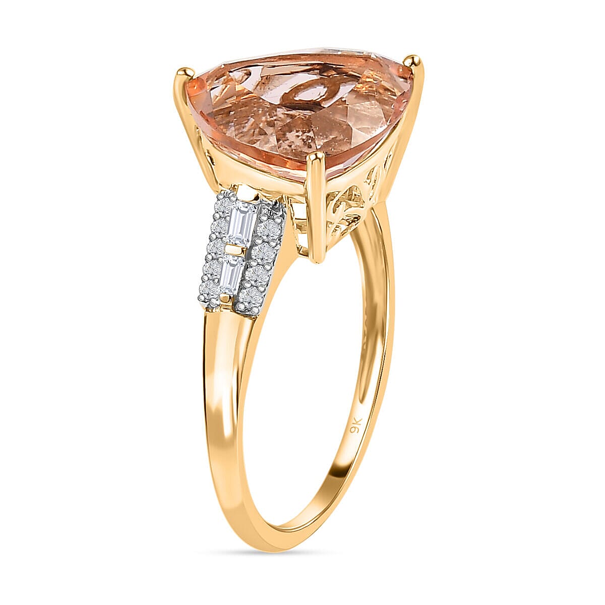 9K Yellow Gold AAA Morganite and Natural Diamond Ring 5.41 Ct.
