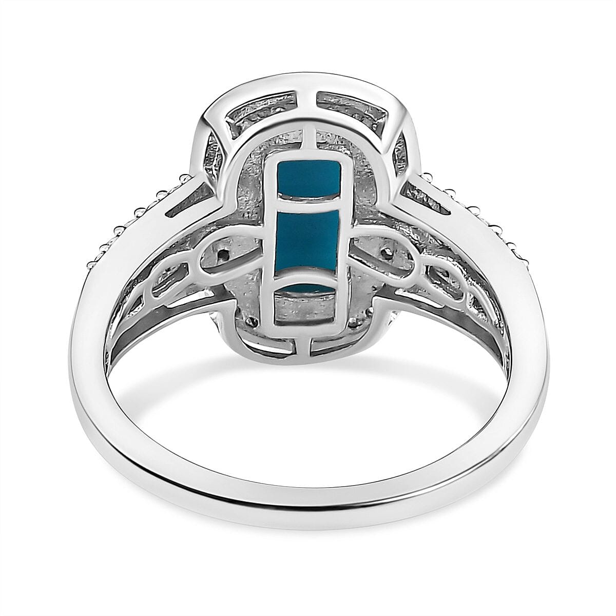 Arizona Sleeping Beauty Turquoise and Natural Zircon Halo Ring in Platinum Overlay Sterling Silver 2.18 Ct