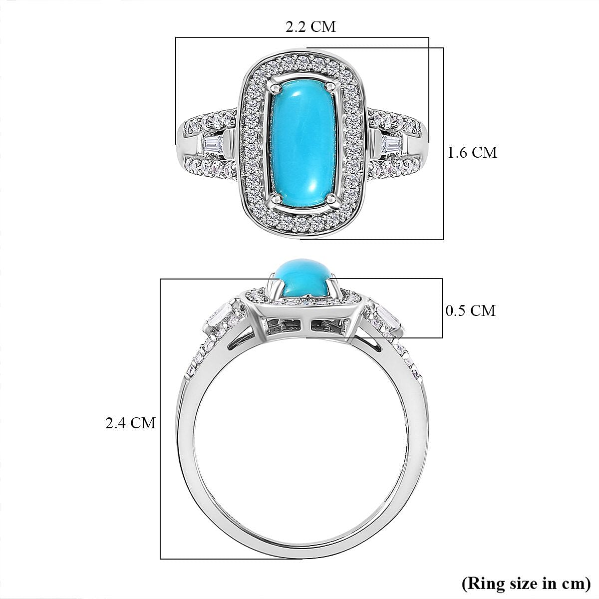 Arizona Sleeping Beauty Turquoise and Natural Zircon Halo Ring in Platinum Overlay Sterling Silver 2.18 Ct