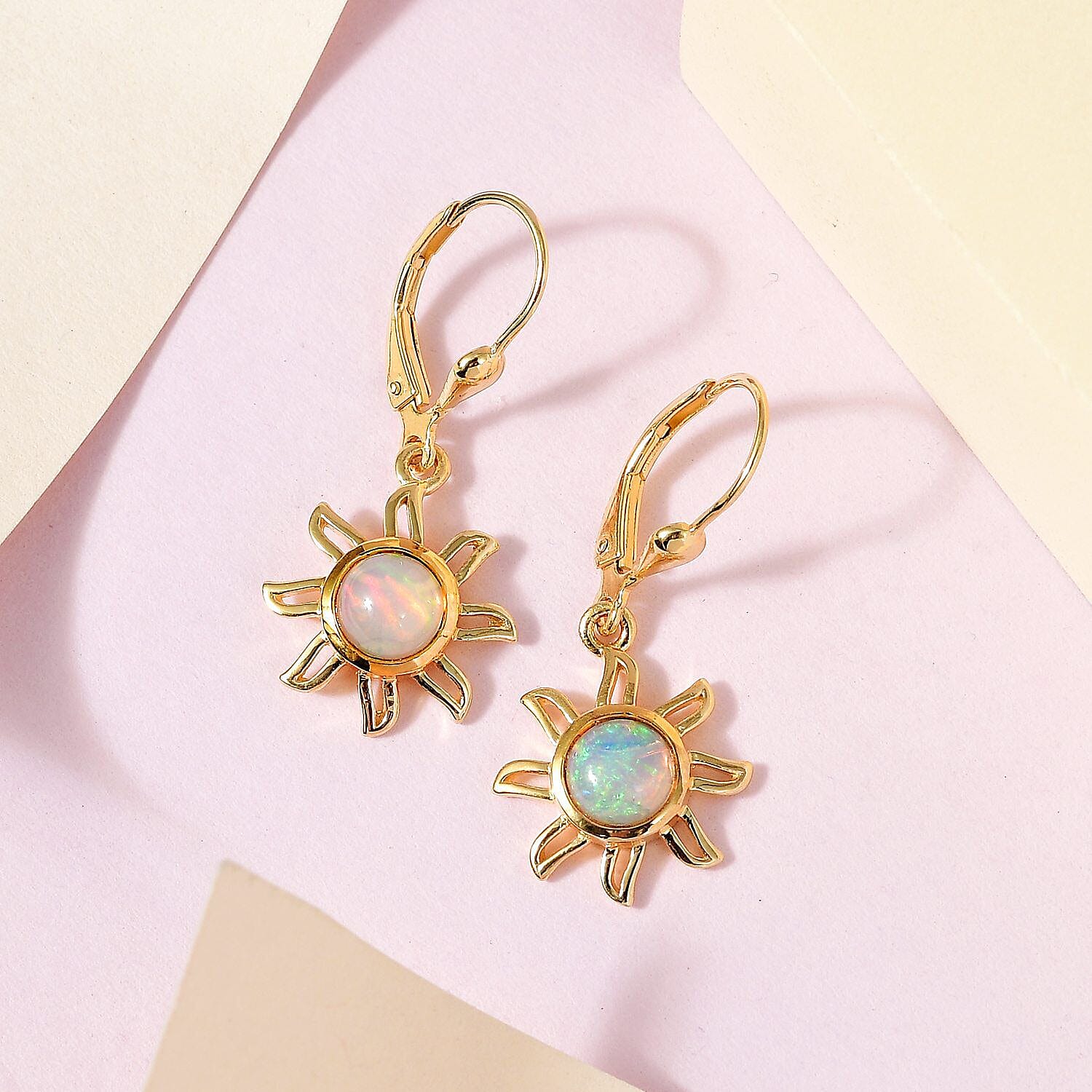 Ethiopian Welo Opal Sun Drop Earrings in 18K Yellow Gold Vermeil Plated Sterling Silver 1.14 Ct.