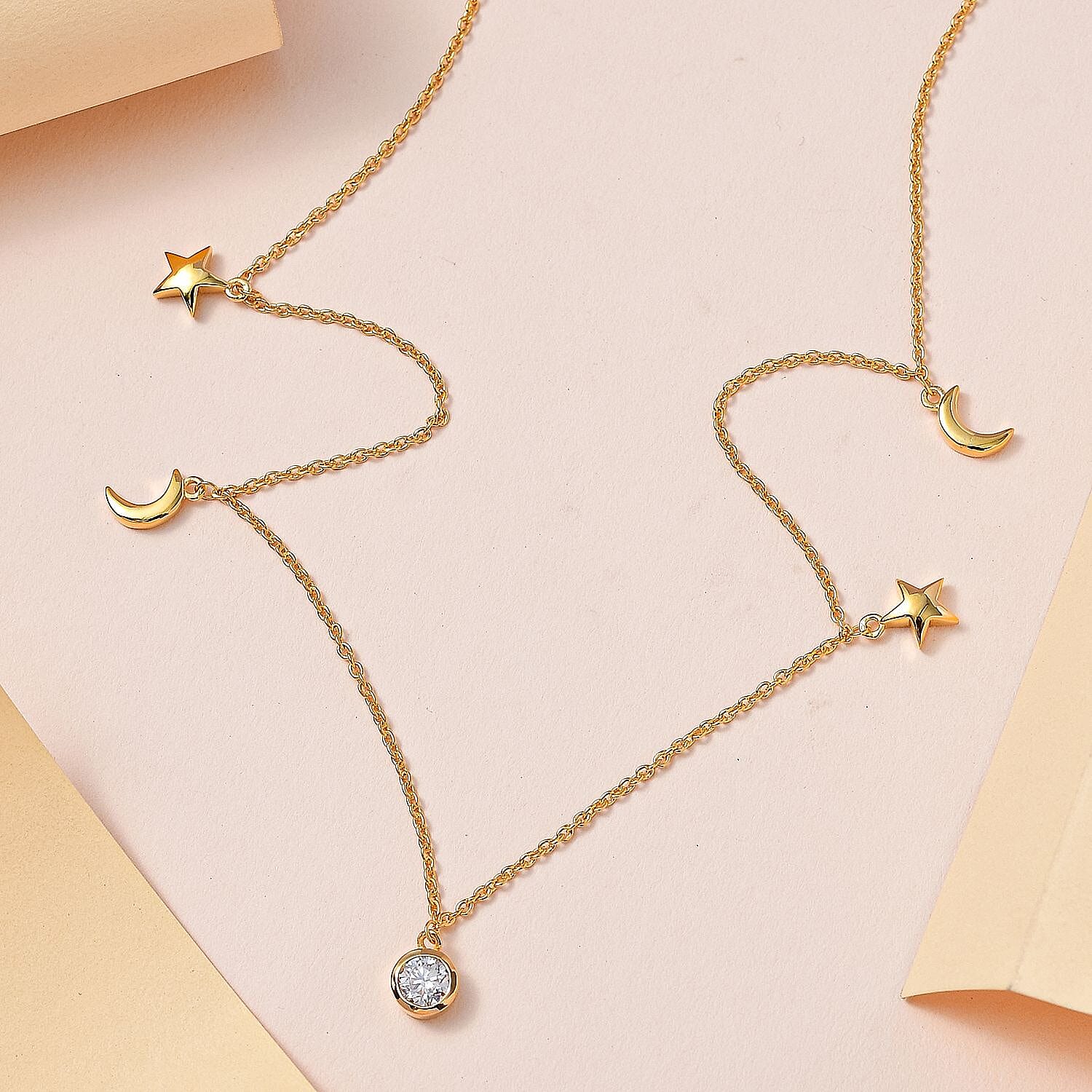 Moissanite Necklace (Size - 20) in 18K Vermeil Yellow Gold Plated  Sterling Silver, Silver Wt 5.85 GM