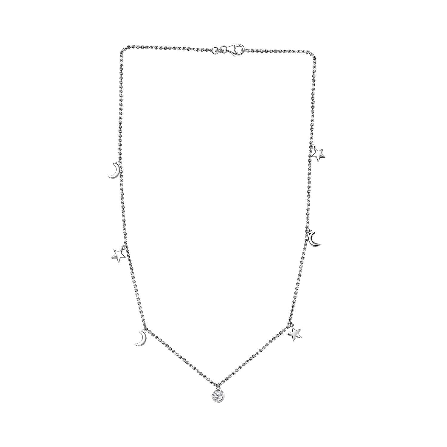 Moissanite Necklace (Size - 20) in Platinum Overlay Sterling Silver, Silver  Wt 5.85 GM