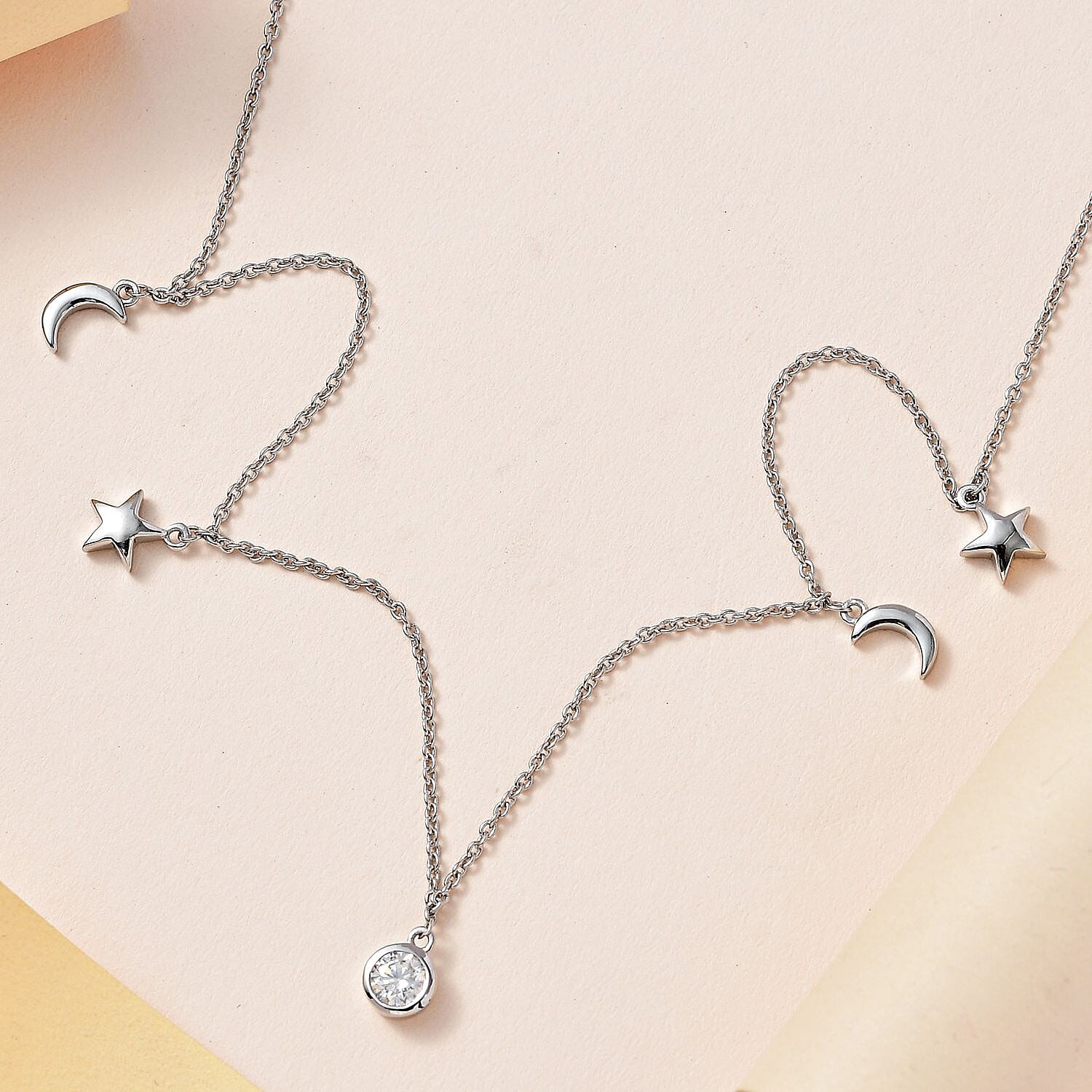 Moissanite Necklace (Size - 20) in Platinum Overlay Sterling Silver, Silver  Wt 5.85 GM