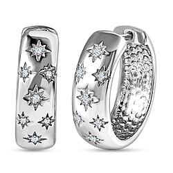 Moissanite Full Hoop Earrings (with Clasps) in Platinum Overlay Sterling Silver