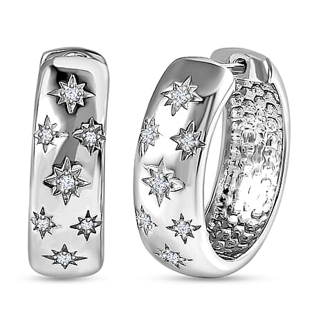 Moissanite  Full Hoop Earrings (with Clasps) in Platinum Overlay Sterling Silver, Silver Wt. 5.15 Gms