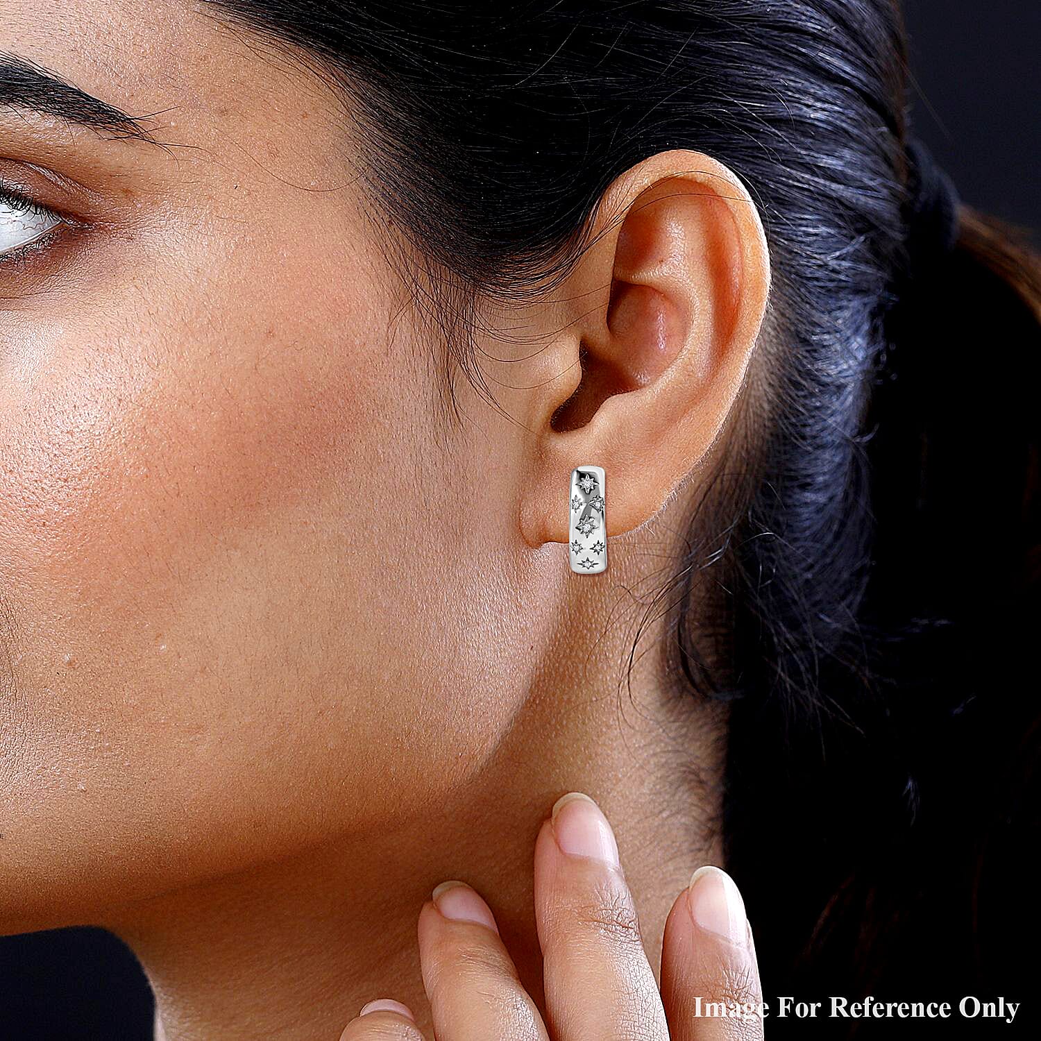 Moissanite Full Hoop Earrings (with Clasps) in Platinum Overlay Sterling Silver