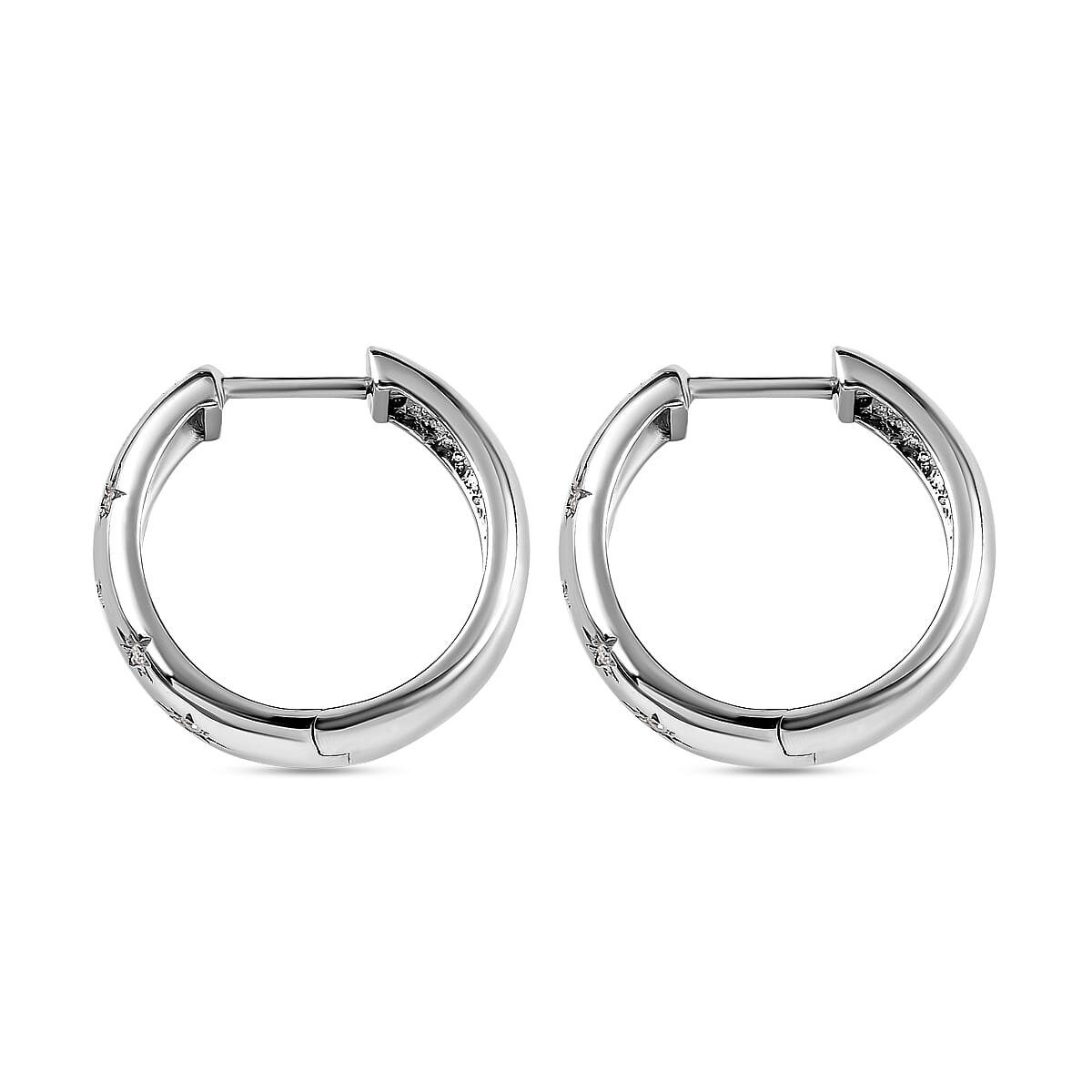 Moissanite Full Hoop Earrings (with Clasps) in Platinum Overlay Sterling Silver