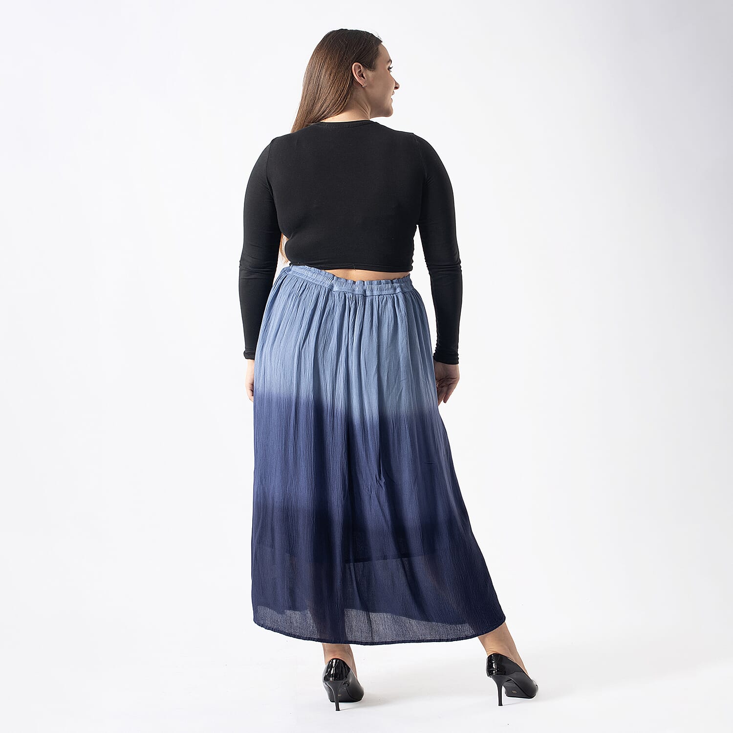 Tamsy Viscose Tie Dye Long Skirt (Size S) - Turquoise