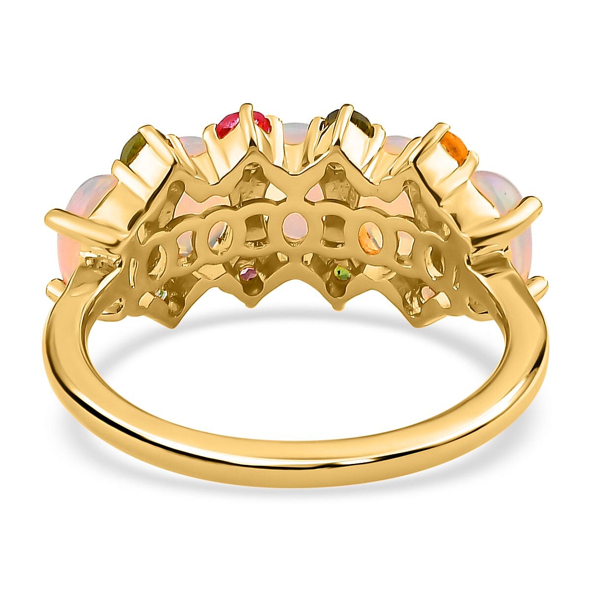 Ethiopian Welo Opal and Multi-Tourmaline Ring in 18K Vermeil Yellow Gold Plated Sterling Silver 1.75 Ct