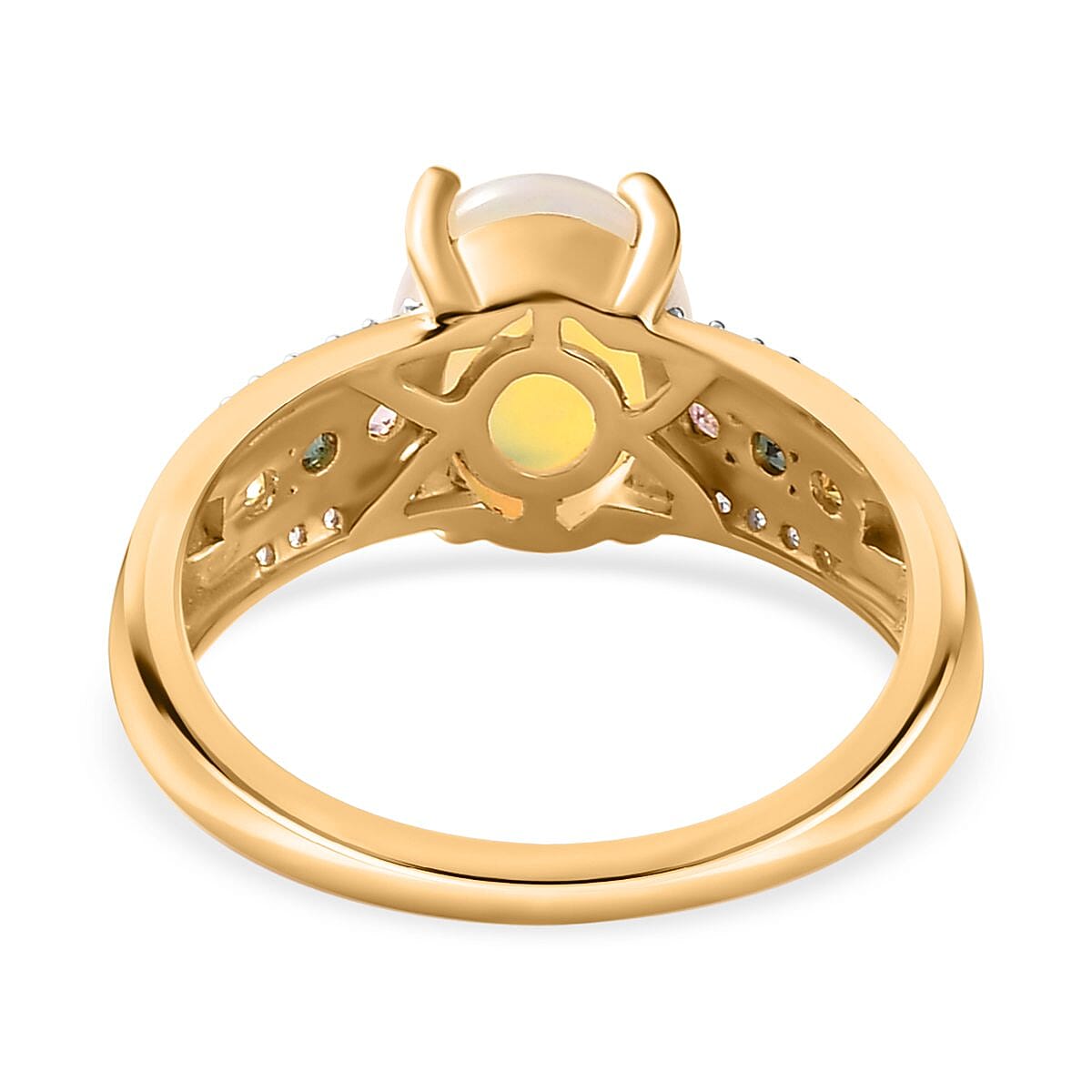 Ethiopian Welo Opal, Multi-Tourmaline and Natural Zircon Ring in 18K Yellow Gold Vermeil Plated Sterling Silver 1.66 Ct