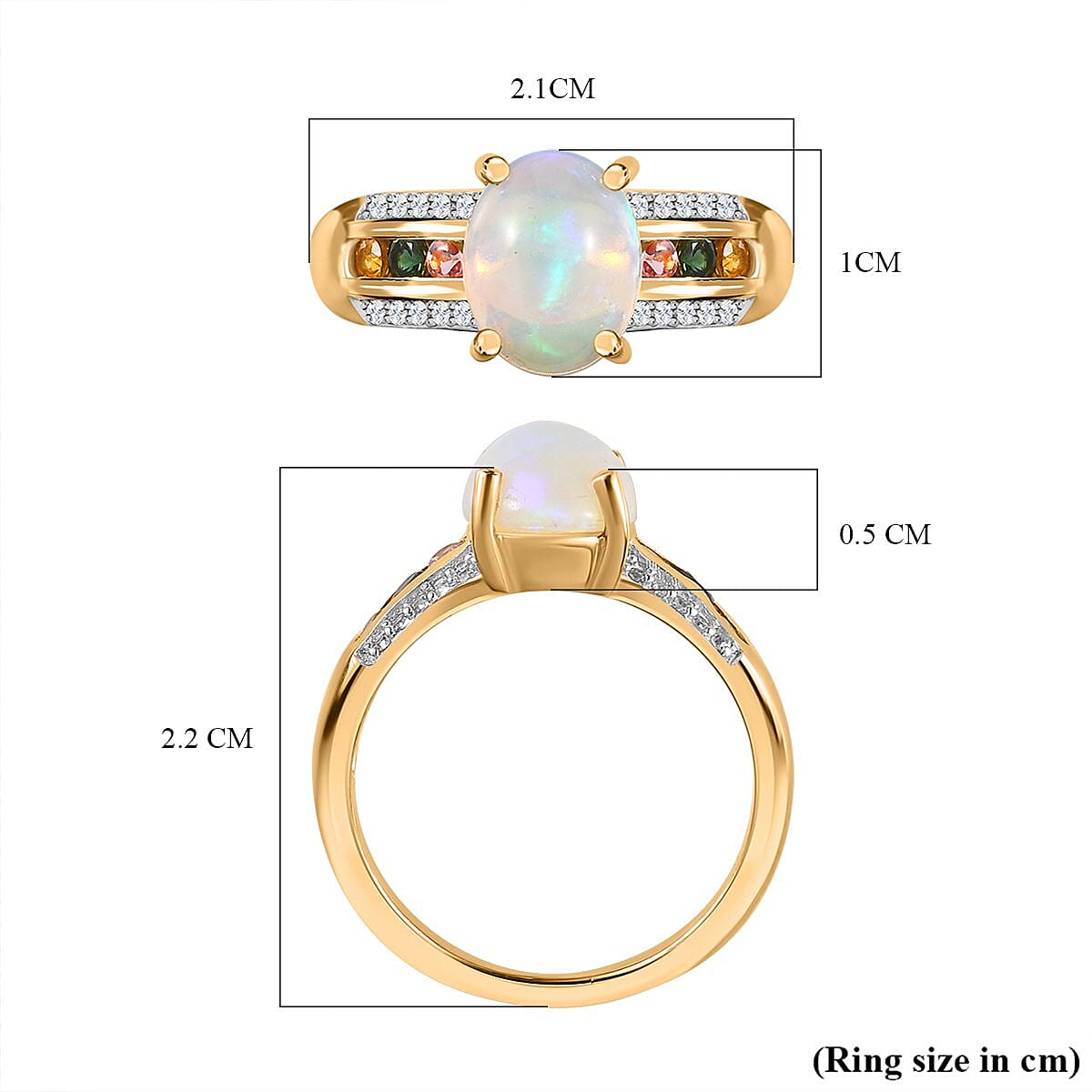 Ethiopian Welo Opal, Multi-Tourmaline and Natural Zircon Ring in 18K Yellow Gold Vermeil Plated Sterling Silver 1.66 Ct