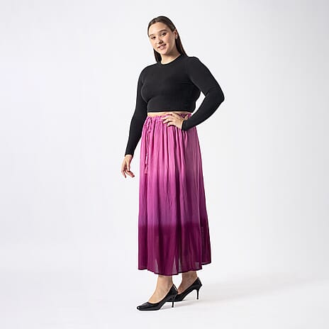 Tamsy Viscose Ombre Long Skirt (Size M, 12-14) - Pink Ombre
