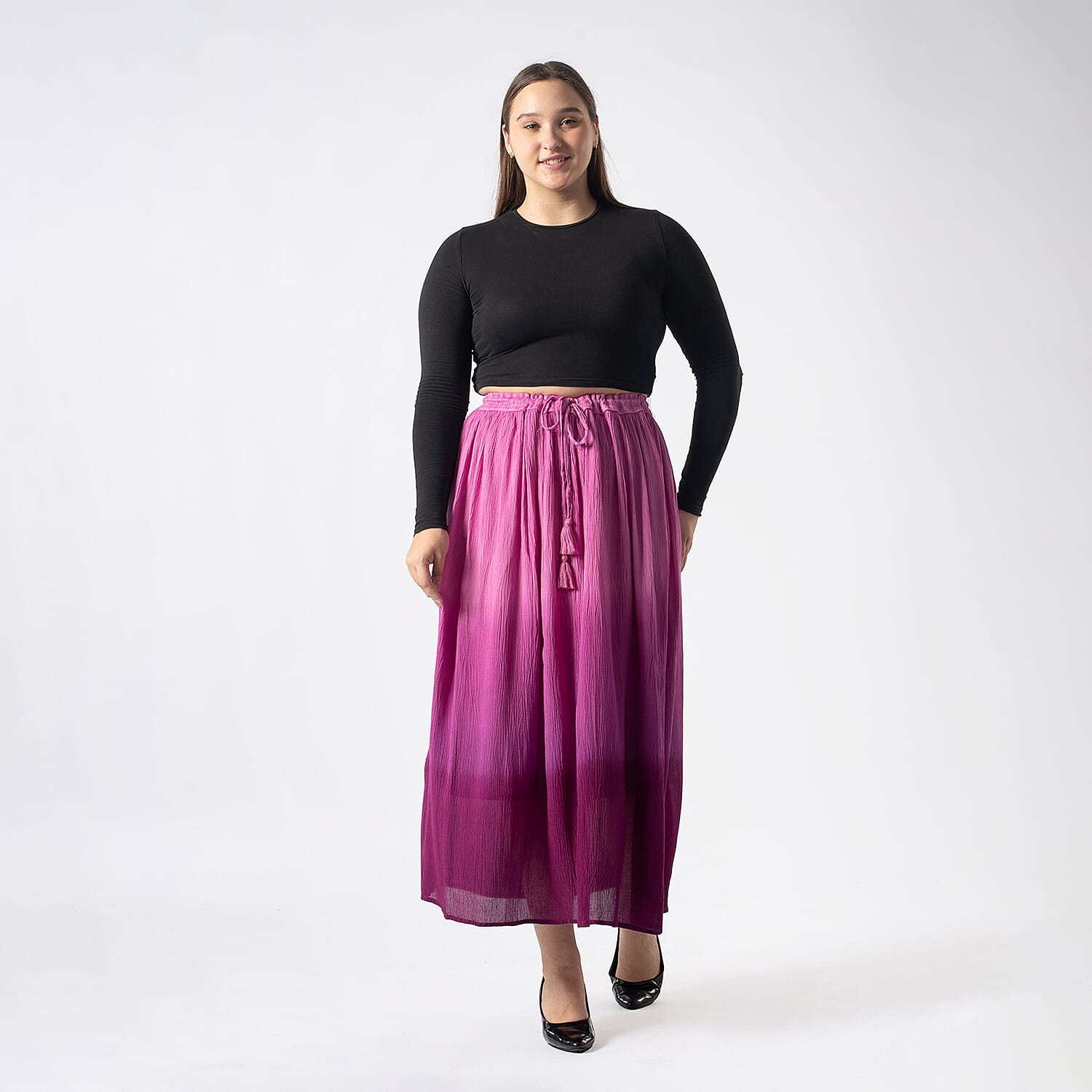 Tamsy Viscose Ombre Long Skirt (Size XL, 20-22) - Pink Ombre