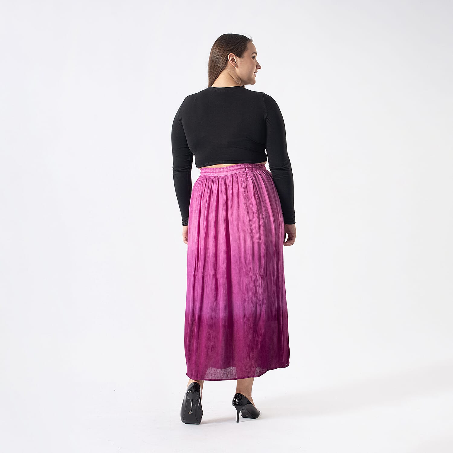 Tamsy Viscose Ombre Long Skirt (Size XL, 20-22) - Pink Ombre