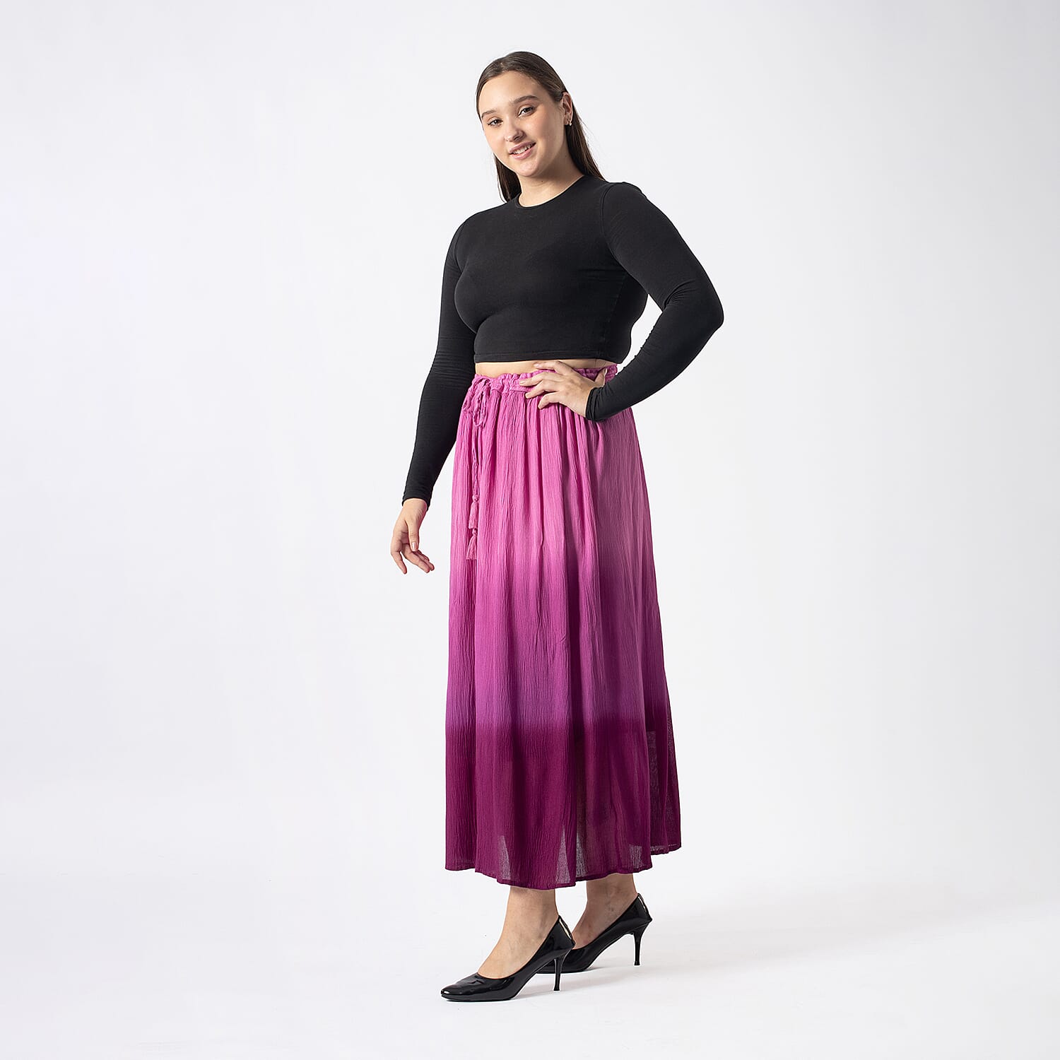 Tamsy Viscose Ombre Long Skirt (Size XL, 20-22) - Pink Ombre