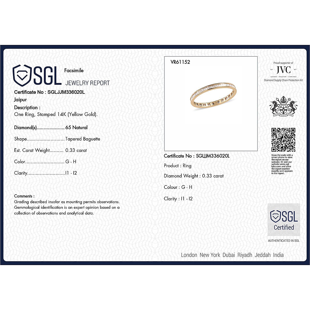 14K Yellow Gold SGL Certified Diamond (I1-I2-G-H) Band Ring 0.34 Ct.