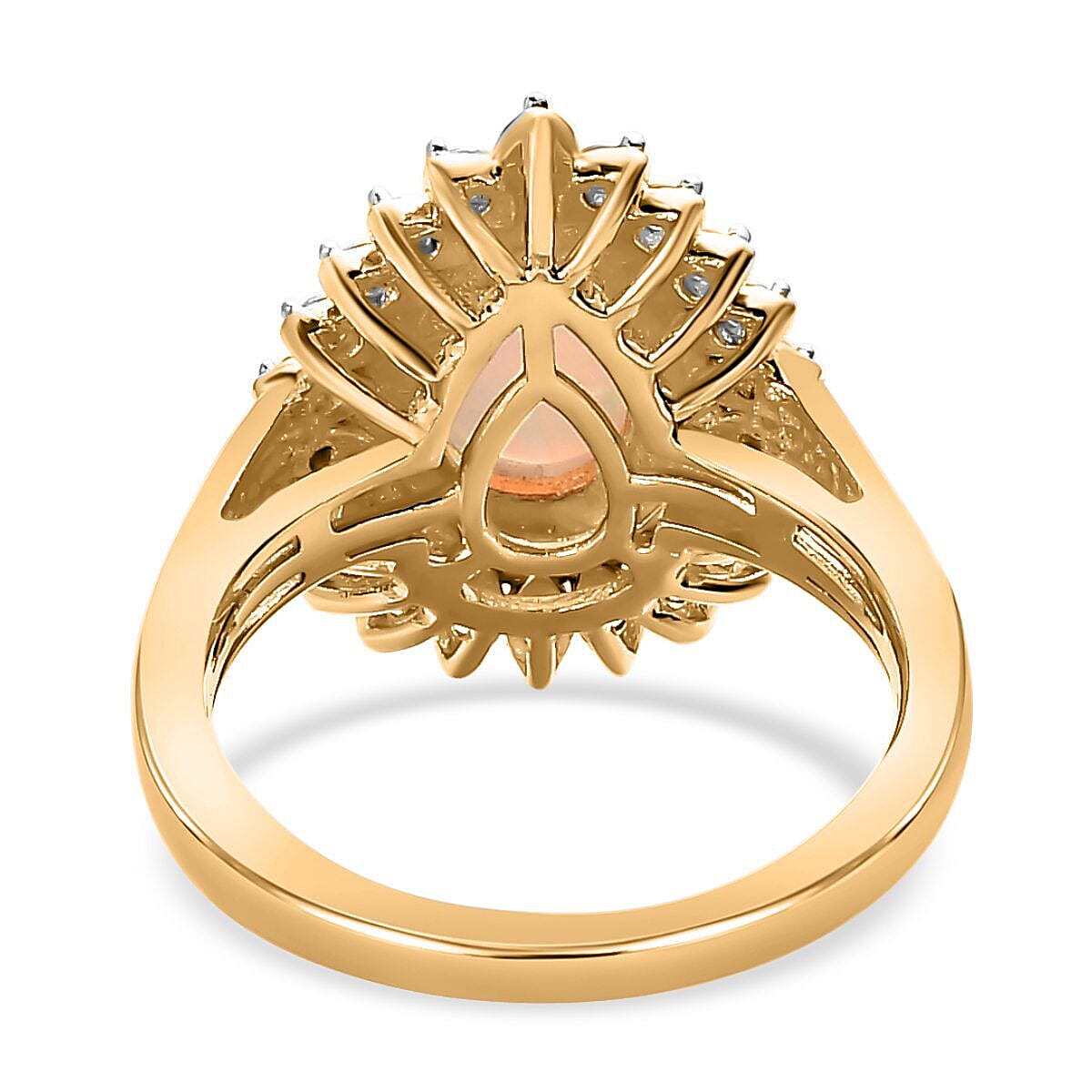 Ethiopian Welo Opal and Natural Zircon Ring in 18K Yellow Gold Vermeil Plated Sterling Silver 1.92 Ct