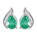 9K White Gold AA Zambian Emerald , White Diamond I3 - G-H Solitaire Stud Push Post Earring 1.28 ct.