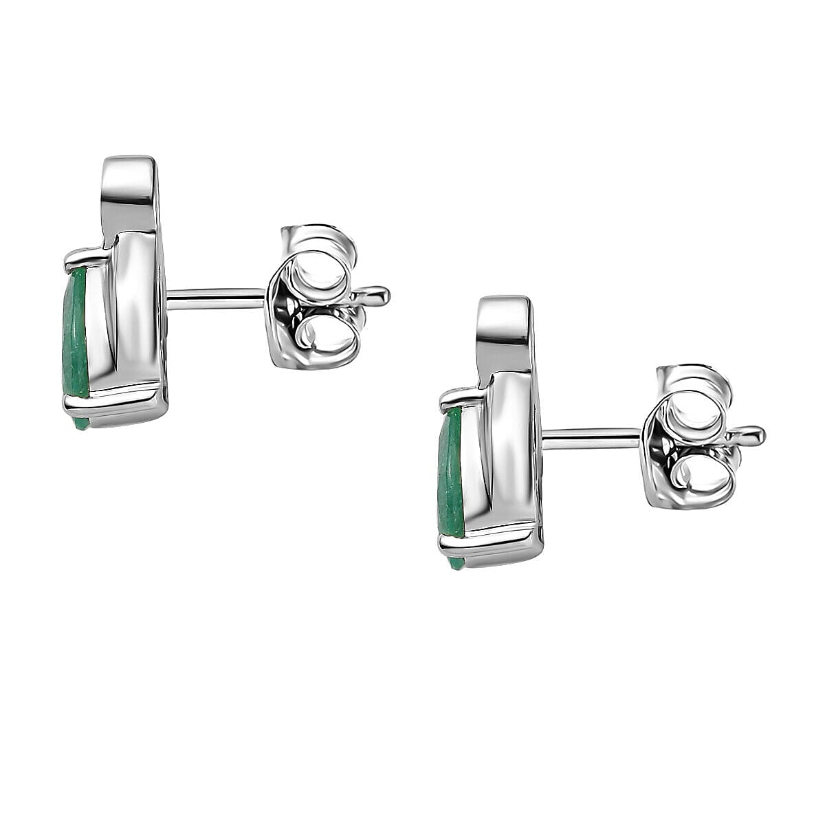 9K White Gold Zambian Emerald and Diamond (G-H) Stud Earrings 1.28 Ct.