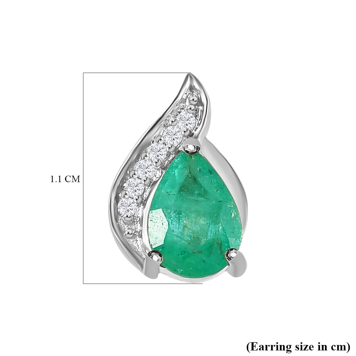 9K White Gold Zambian Emerald and Diamond (G-H) Stud Earrings 1.28 Ct.
