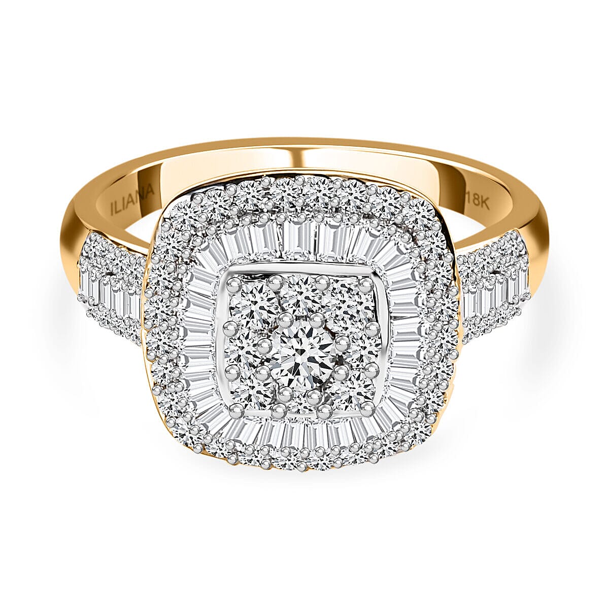 ILIANA - 18K Yellow Gold IGI Certified Diamond (SI-G-H) Halo Ring 1.00 Ct