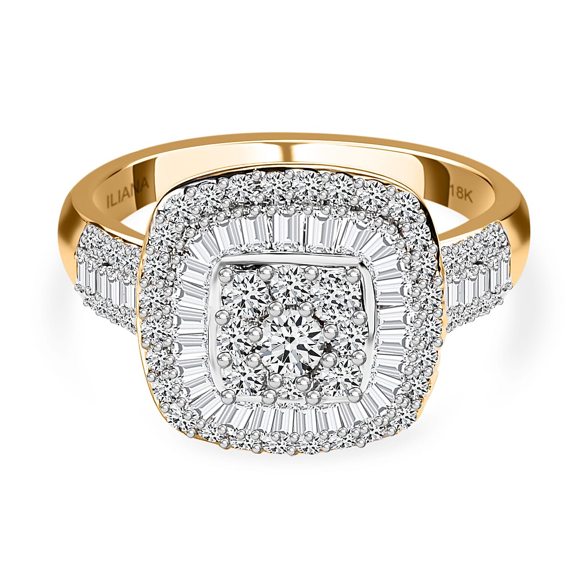 ILIANA - 18K Yellow Gold IGI Certified Diamond (SI-G-H) Halo Ring 1.00 Ct